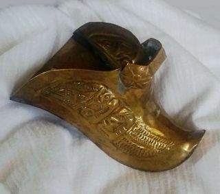 Vintage Brass Shoe Wall Pocket Match Holder Small Tiki Gods Faces Beawen