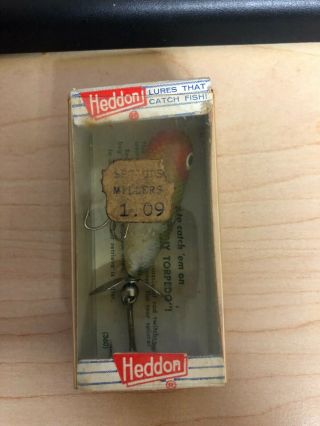 Vintage Heddon Tiny Torpedo Lure Red Black Yellow And White With Box