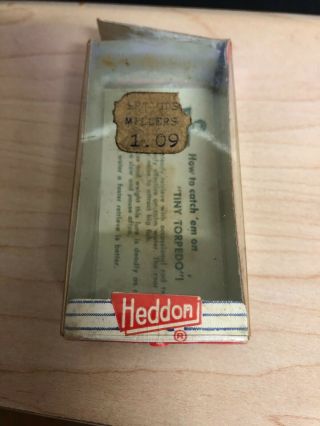 Vintage HEDDON Tiny Torpedo Lure Red Black Yellow and White with Box 3
