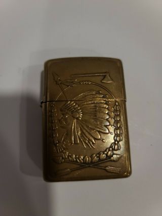 Vintage Indian Chief Solid Brass Zippo Lighter Bradford Pa