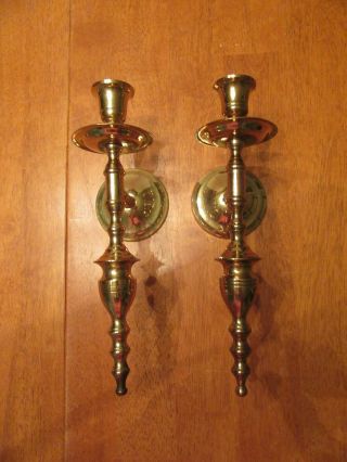Set Pair 2 Vintage Solid Brass Metal Wall Sconce Candle Stick Holder 11 " - Euc