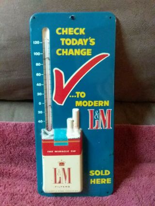 Vintage L&m Cigarettes Metal Thermometer Stand Up Sign