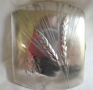 C1900 Fine Antique French Arts & Crafts Silver Cigarette Case Hay Sheaves