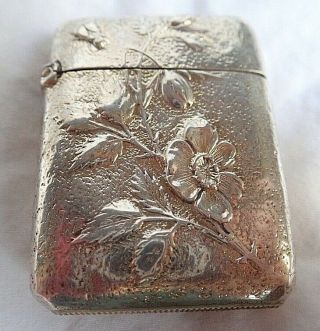C1900 Fine Antique French Art Nouveau Silver Vesta Case Wild Rose Gold Wash