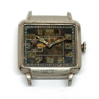 Very Rare Vtg Illinois " Yorker” 14k Gold Watch With Black Radium Dial - Runs