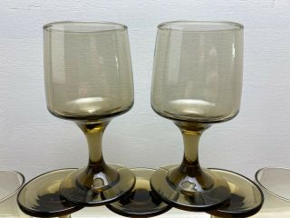 Set of 7 Vtg Libbey Tawny Accent Brown Stemmed Wine Glasses Goblets 5 1/8 