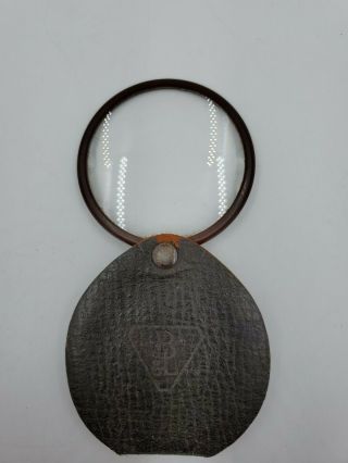 Vintage Bausch & Lomb Pocket Fold Magnifier Magnifying Glass Leather Flip Case