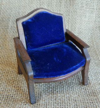 Vintage Dollhouse Miniature Furniture Blue Velevet Arm Chair 1:12 Scale