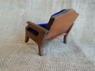 Vintage Dollhouse Miniature Furniture Blue Velevet Arm Chair 1:12 Scale 3