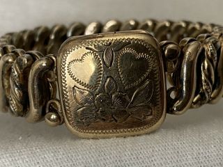 Vintage Victorian Gold Fill Over Sterling Heart Locket Deluxe Stretch Bracelet