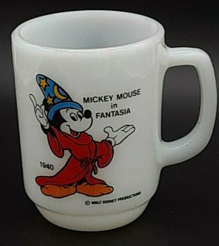 Disney Mickey Mouse Fantasia Anchor Hocking Cup Mug Rare Vintage Fire King Like