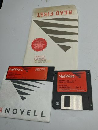 Novell Netware Lite Rare Software V1.  1 Floppy Disk Envelope Windows Rev B Vtg Pc