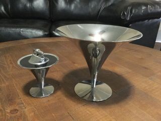 Rare Pair Vintage Solingen Germany Table Lighter And Ashtray Martini Glass Style
