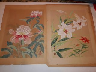 2 Vintage Antiques Uchida Hanmoto Wood Block Prints,  W/ Seal & Signatures.