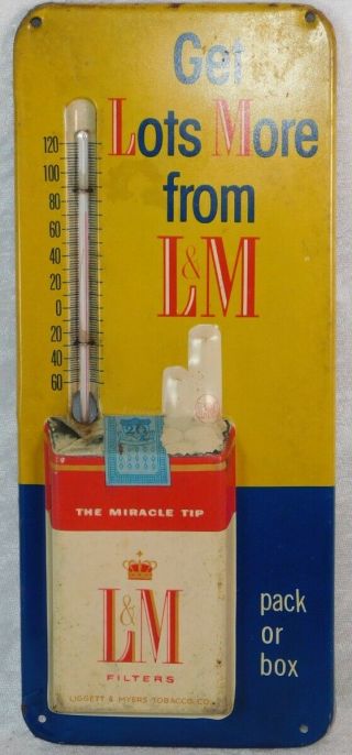 Vtg L&m Cigarette Metal Advertising Sign Thermometer 12 "