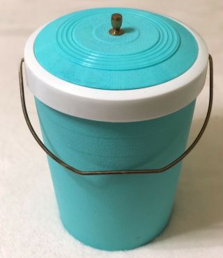Ice Bucket By Beacon Insulated Hard Plastic Tall Aqua Color Vintage May19