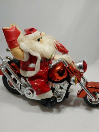 Vintage Santa Claus On Motorcycle 14 " ×10 " Revs Moves Lights Up Cool Collectable
