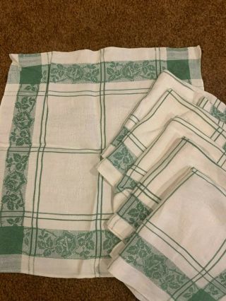 Vintage Damask Napkins Set Of 6 White Cotton Green Country Cottage Roses 12x12