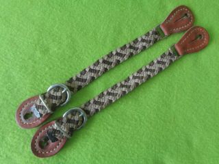 Great Old Vintage Leather & 2 Tone Braided Nylon Cowboy Western Spur Straps Nr