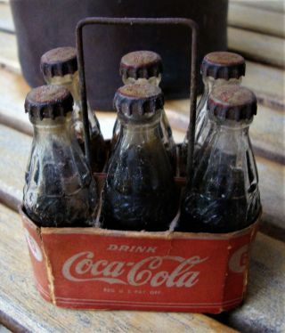 Vintage Miniature Advertising Toy Coca Cola Bottles With Carrier Set