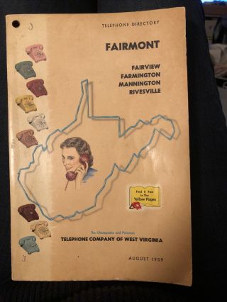 Vintage Telephone Book 1959 Fairmont West Virginia Phone Directory Yellow Pages