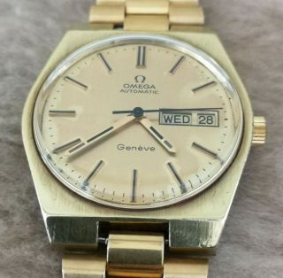 Omega Geneve 166.  0125 Gold Plated Automatic Day & Date 1012 35mm Mens Watch 1972