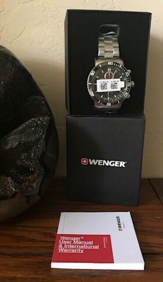 Wenger Men Roadster Black Night Chronograph Stainless Steel Bracelet Nwt 325$