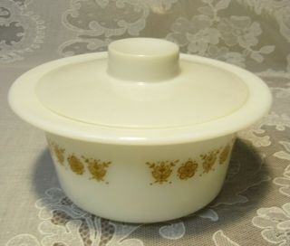 Vintage Pyrex Corning Corelle Butterfly Gold Round Grease Bowl W Lid 75