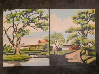 Set Of 2 Vintage Paint By Number Landscape Scene 10 " X 8 ".