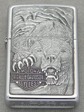 Harley Davidson Zippo Lighter 1996 High Polished Chrome Grizzly Bear