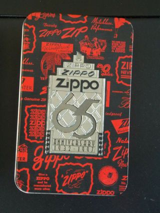 1997 Zippo 65th Anniversary Lighter With Tin And Sleeve 1932 - 1997