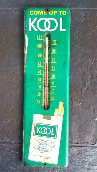 1960s Kool Cigarette Thermometer Old Tin Advertising Sign