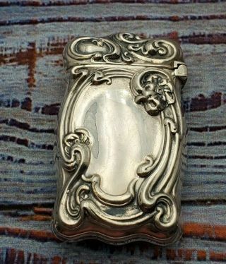 Sterling Silver Match Safe,  Art Nouveau,  Violet Motif