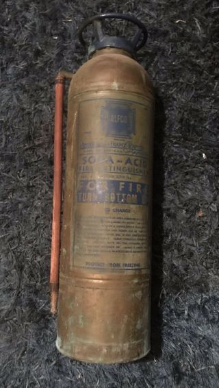 Rare Blue Antique Vintage " Alfco " Brass Copper Fire Extinguisher - Unrestored