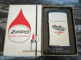 1966 Vintage Zippo Uss Proteus As - 19,  Ww2 Fulton - Class Submarine Tender.  Ssn Ssb