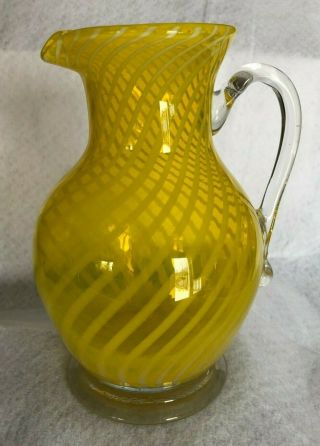 Vintage,  Rare,  Italian Empoli Yellow Swirled Murano Art Glass Pitcher