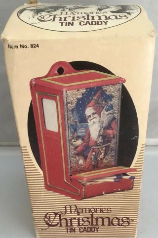 Vintage Jasco Christmas Tin Metal Painted Wall Mount Match Box Stick Holder Nos