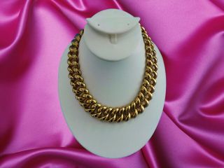 Vintage Monet 3/4 " Wide Link Necklace Choker 16 " Gold Tone Collar Signed