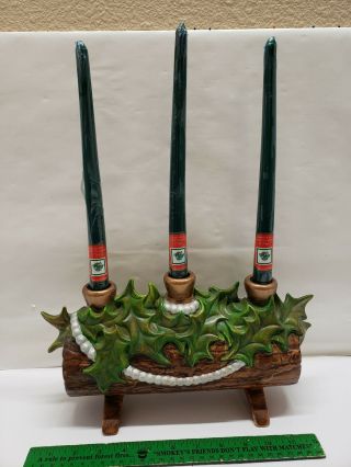 Vintage Atlantic Mold Holly And Pearls Yule Log With Robert Alan 12 " Tapers