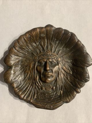 Vintage Antique K&o Kronheim & Oldenbusch Indian Head Bronze Ashtray Very Rare