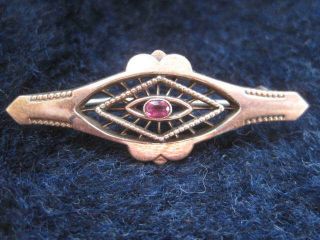 Antique German Art Nouveau Brooch W Small Pink Stone / Glass / Ruby?