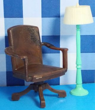 Vintage Renwal Dollhouse Furniture Swivel Desk Chair Jade Green Floor Lamp