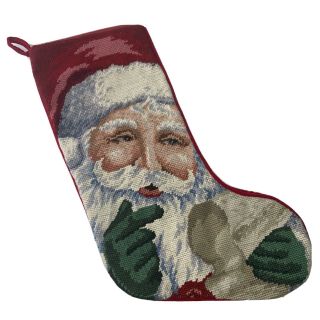Vintage 100 Wool Needlepoint Quintessential Santa Claus Christmas Stocking