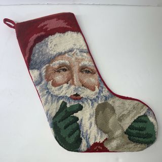 Vintage 100 Wool Needlepoint Quintessential Santa Claus Christmas Stocking 2