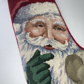 Vintage 100 Wool Needlepoint Quintessential Santa Claus Christmas Stocking 3