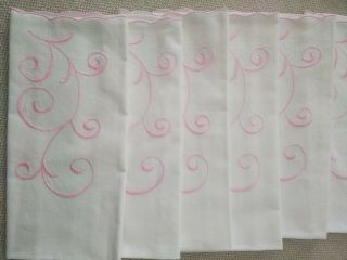 Vintage Tea Or Guest Towels Cotton,  Florentine Embroidered Pink Scroll 19 X 12