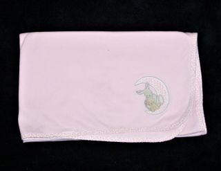 Vtg Carters Moon Bunny Dog Pink Cotton Floral Trim Baby Blanket Security Lovey