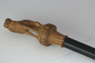 Very Rare 19th Century Antiqu Pipe Tamper Carved Pugh Dog Finial And Ebony Shaft