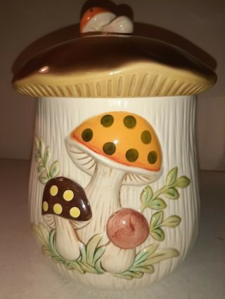 Vtg 1978 Sears Merry Mushroom Large 10 - 3/4 " Canister / Cookie Jar W/ Lid Japan