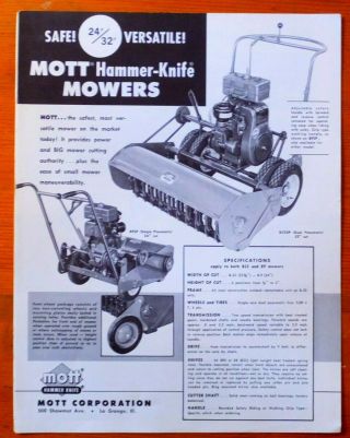 Vintage Four Mott Brochure,  Mott Mowers,  IH Cadet,  Allis Chalmers Tractors 3